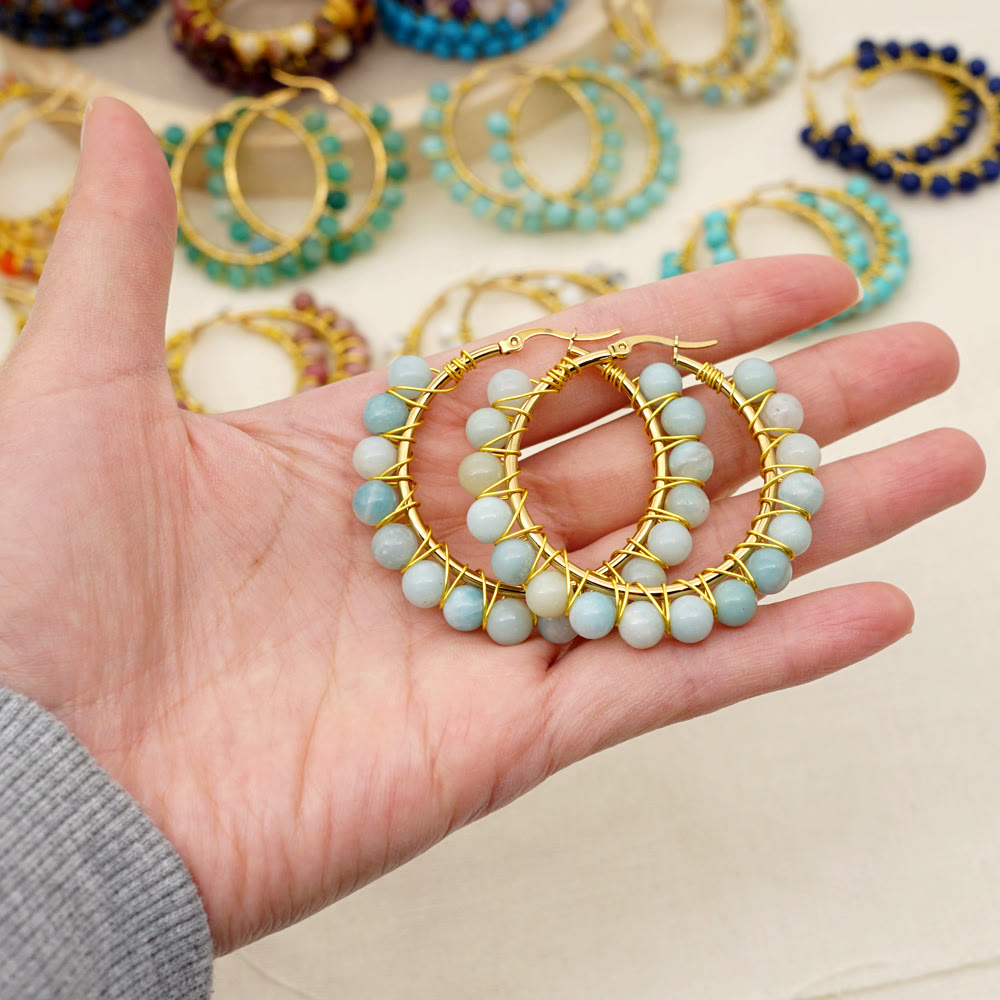 Avelena | Boho natürliche Kristalle große Hoop Ohrringe Sanne