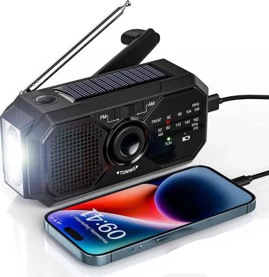 Avelena | Tragbares Notfallradio mit Solarpanel und Handkurbel – FM/AM Empfang und Powerbank-Funktion
