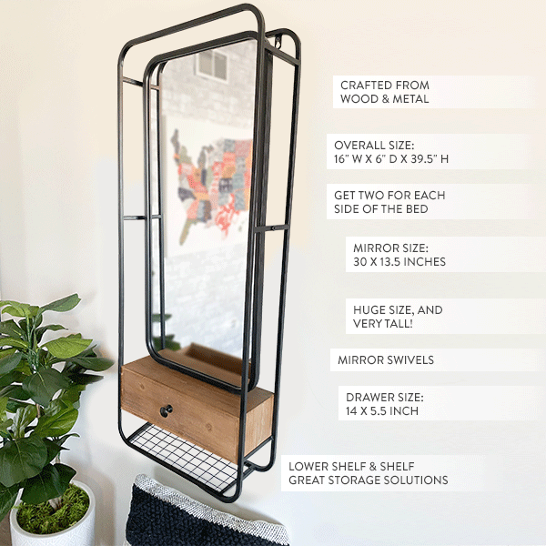 Avelena | 3-In-1 Industrielles Wandspiegel mit Stauraum