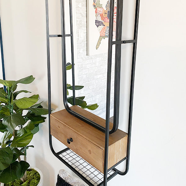 Avelena | 3-In-1 Industrielles Wandspiegel mit Stauraum