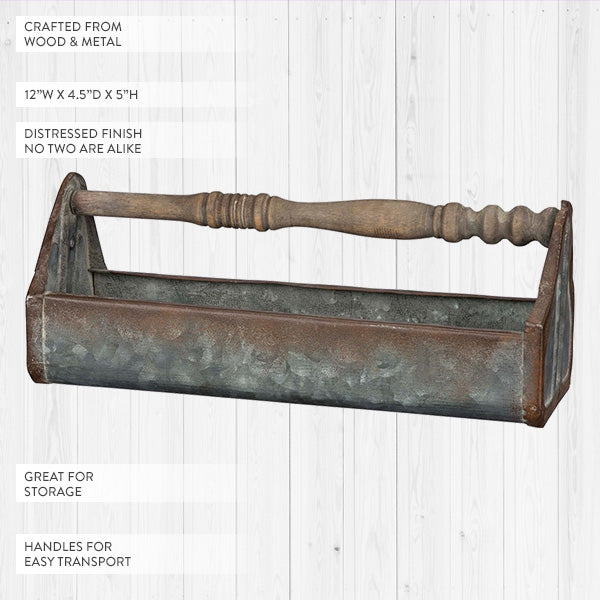 Avelena | Rostige Patina Galvanisierte Metallcaddy mit Holzspindelgriff