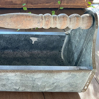 Avelena | Rostige Patina Galvanisierte Metallcaddy mit Holzspindelgriff