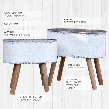 Avelena | Metallbeschichtete Schalen mit Holzbeinen, Set mit 2