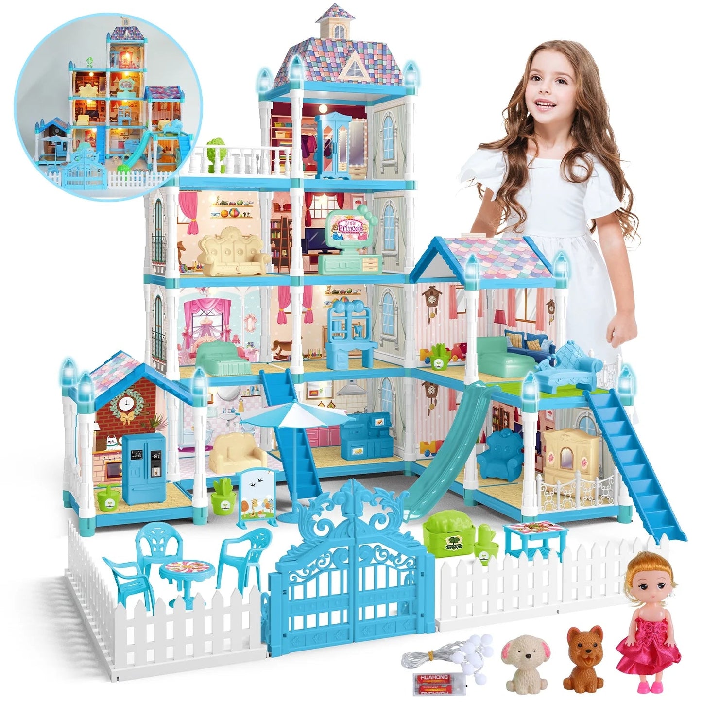 Avelena | Puppenhaus Mit Farbenfrohem Licht, Tust Als Ob Spiel Multirom & 2 Puppen