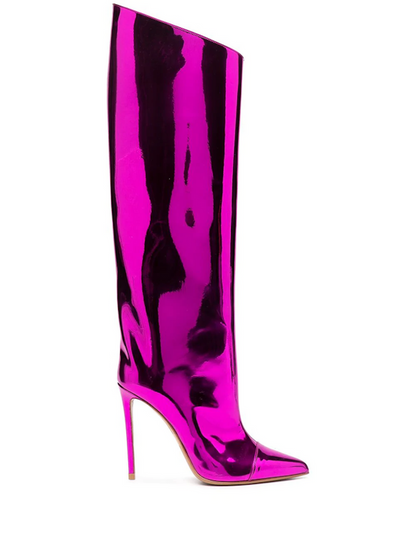 Magenta High Fashion Metallic Kniehohe Stiefel