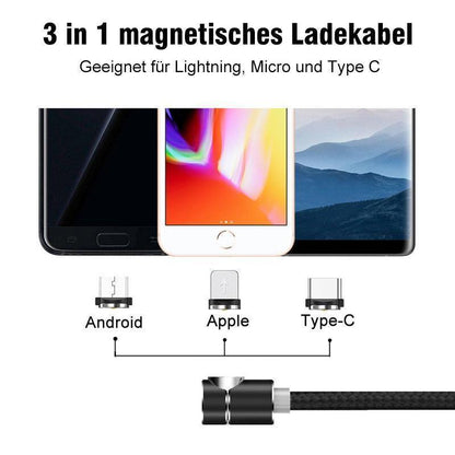 Avelena | Bequee 3 in 1 magnetisches Ladekabel für Lightning, Micro und Type C, 2m