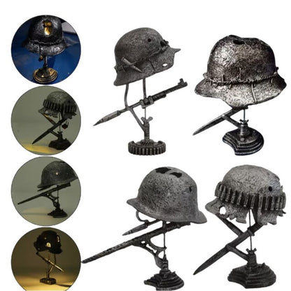 Avelena | AntiqueLume | Vintage Stahlhelm Tischlampe – Zeitlose historische Wohnkultur