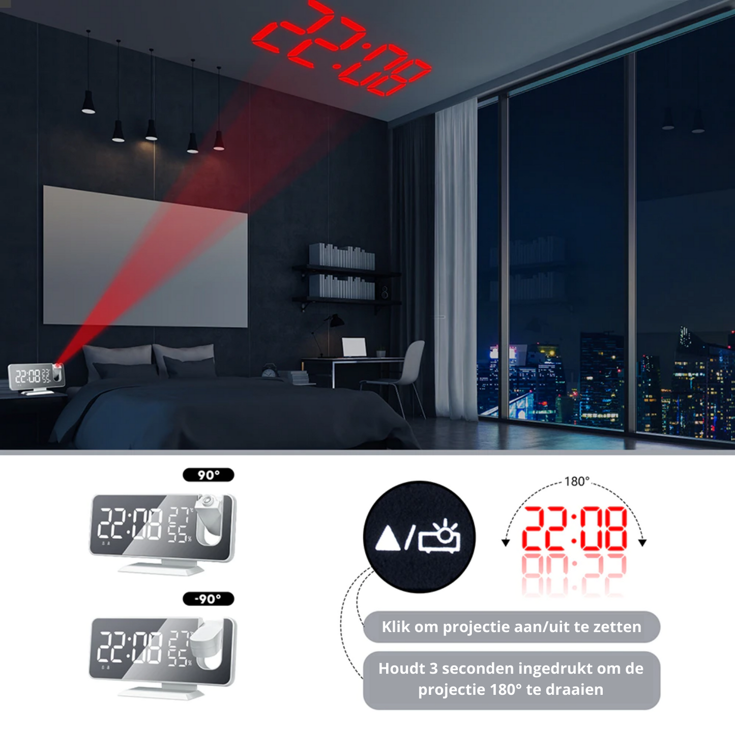 Avelena | Wecker Led Bildschirm mit 180° Projektor