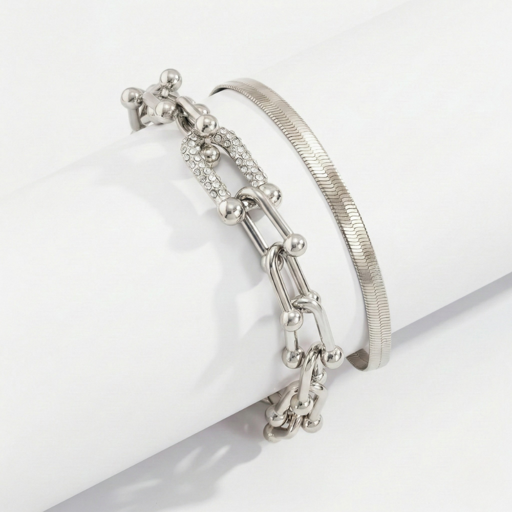 Damen Armband-Set mit Gliederdesign & Schlangenarmband in Goldoptik | Shopnory