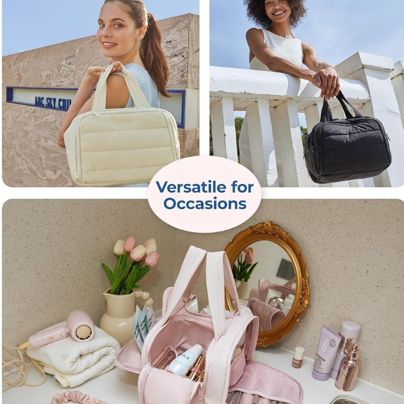 Avelena | Damen Kulturtasche groß | Wasserdicht & Auslaufsicher | Leichtes Twill-Gewebe | 4 Fächer Reise-Organizer