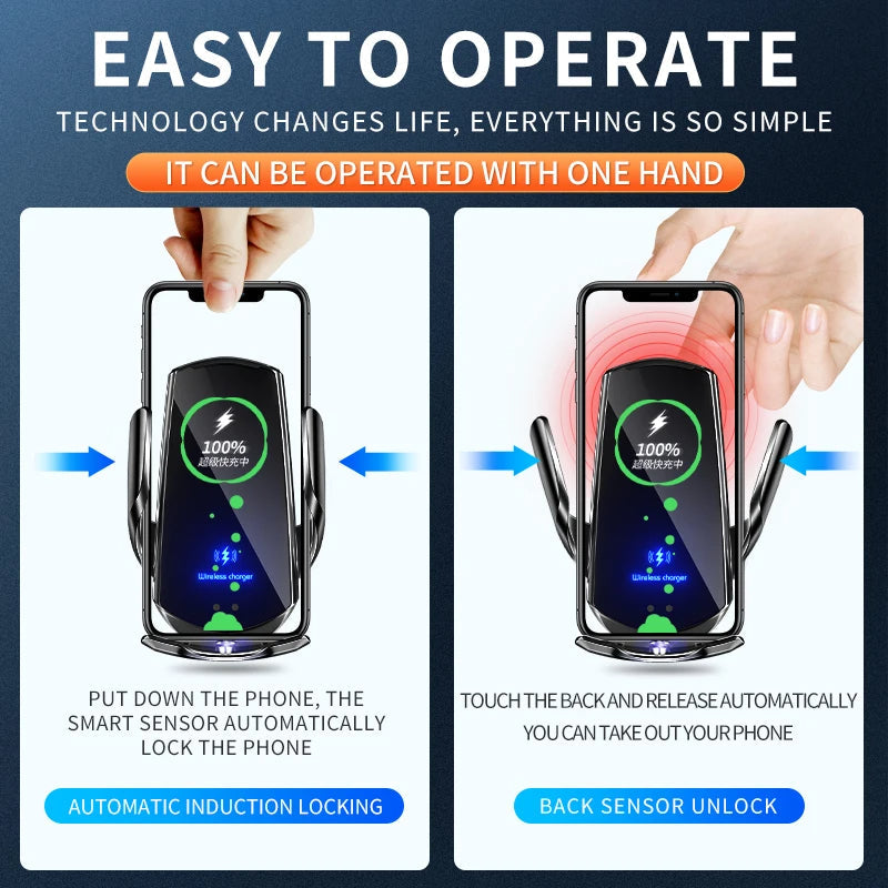 Avelena | 2-in-1 Kabelloses Auto-Ladegerät & Handyhalter Automatische Klemmung - Schnelles Laden Sichere Universelle Kompatibilität Einstellbar & Praktisch