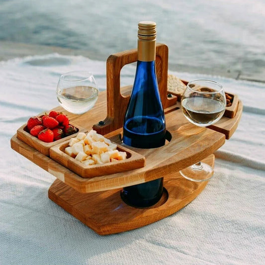 Avelena | Tragbarer Holz Picknick Wein Tisch