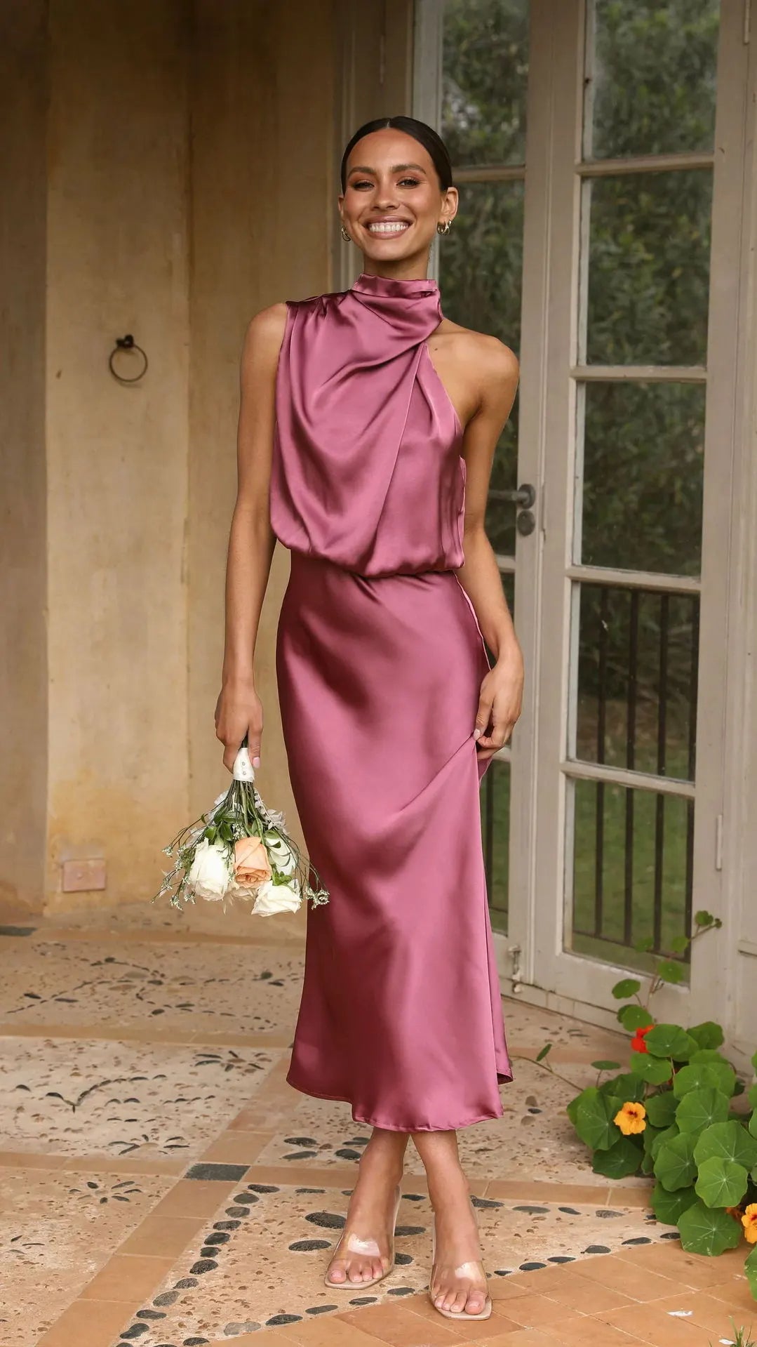 Avelena - Unifarbenes One-Shoulder-Kleid