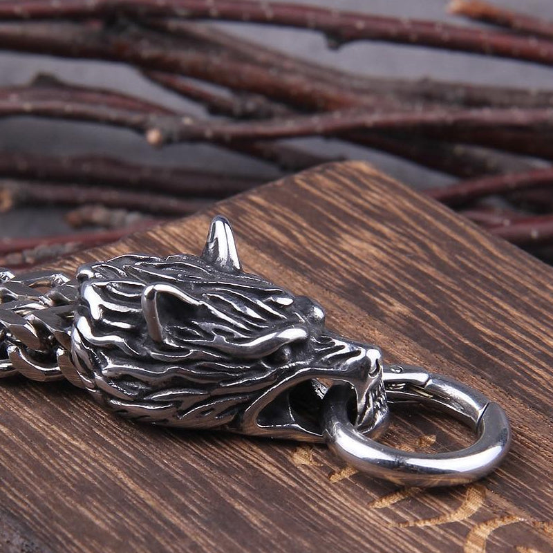 Avelena | Viking Edelstahl Doppel Wolf Kopf Fenrir Armband