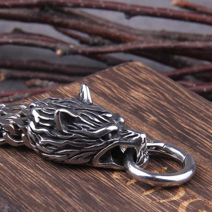 Avelena | Viking Edelstahl Doppel Wolf Kopf Fenrir Armband