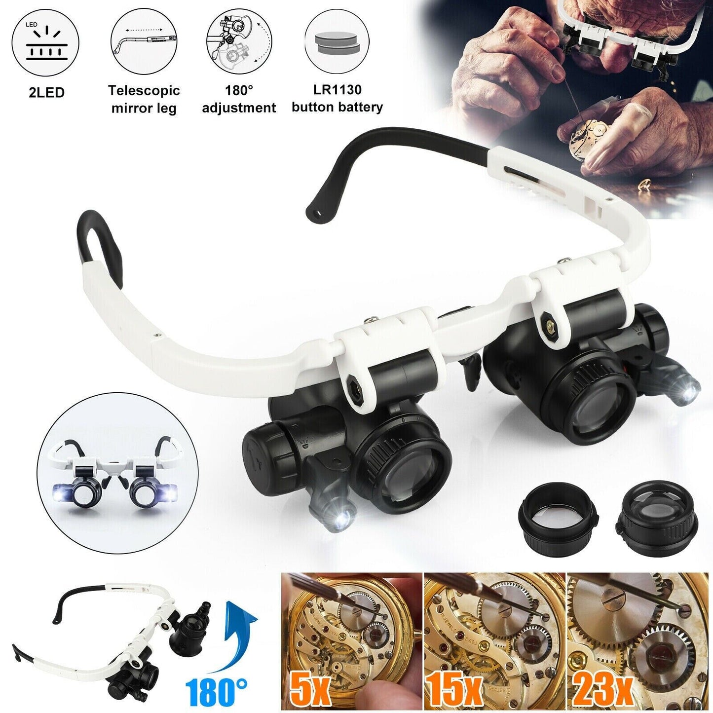 Avelena | Stirnband Kopfvergrößerer 8 Linsen LED Licht Juwelier Brille