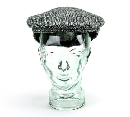 Avelena | Fischgräten Harris Tweed Flat Cap Grau