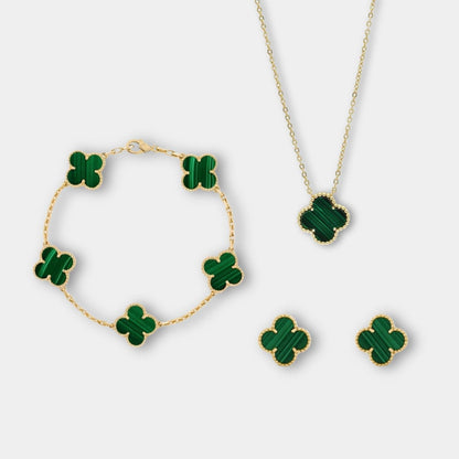 Avelena | Kleeblatt Schmuckset Kette, Armband & Ohrringe