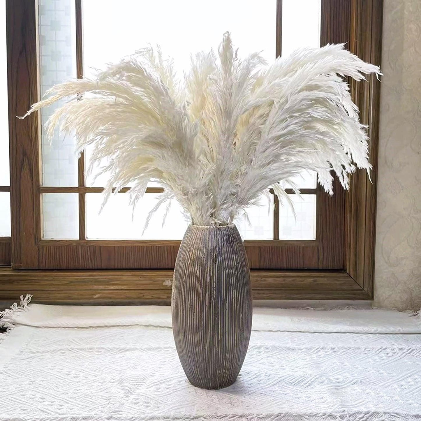 Avelena | 60 Cm Große Bouquet aus Echtem, Crémeweißem, Getrocknetem Pampasgras Flauschigen Federn für Moderne Boho-Dekoration