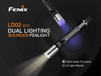 Avelena | Edisonbright Fenix Ld02 V2.0 Led Taschenlampenpaket 70 Lumen Neutral Weiß/Uv, Aluminiumkonstruktion