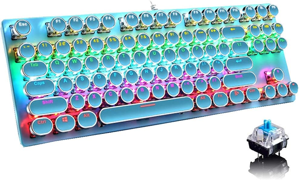 Avelena | 87-Tasten Mechanische Gaming-Tastatur RGB Hintergrundbeleuchtet Blaue Schalter