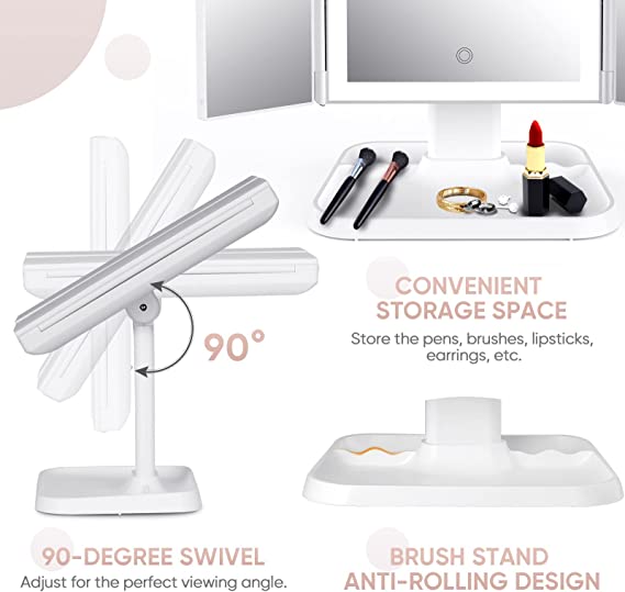 Avelena | Vanity Mirror Trifold Make-Up Spiegel mit Dreifarbiger Led-Beleuchtung