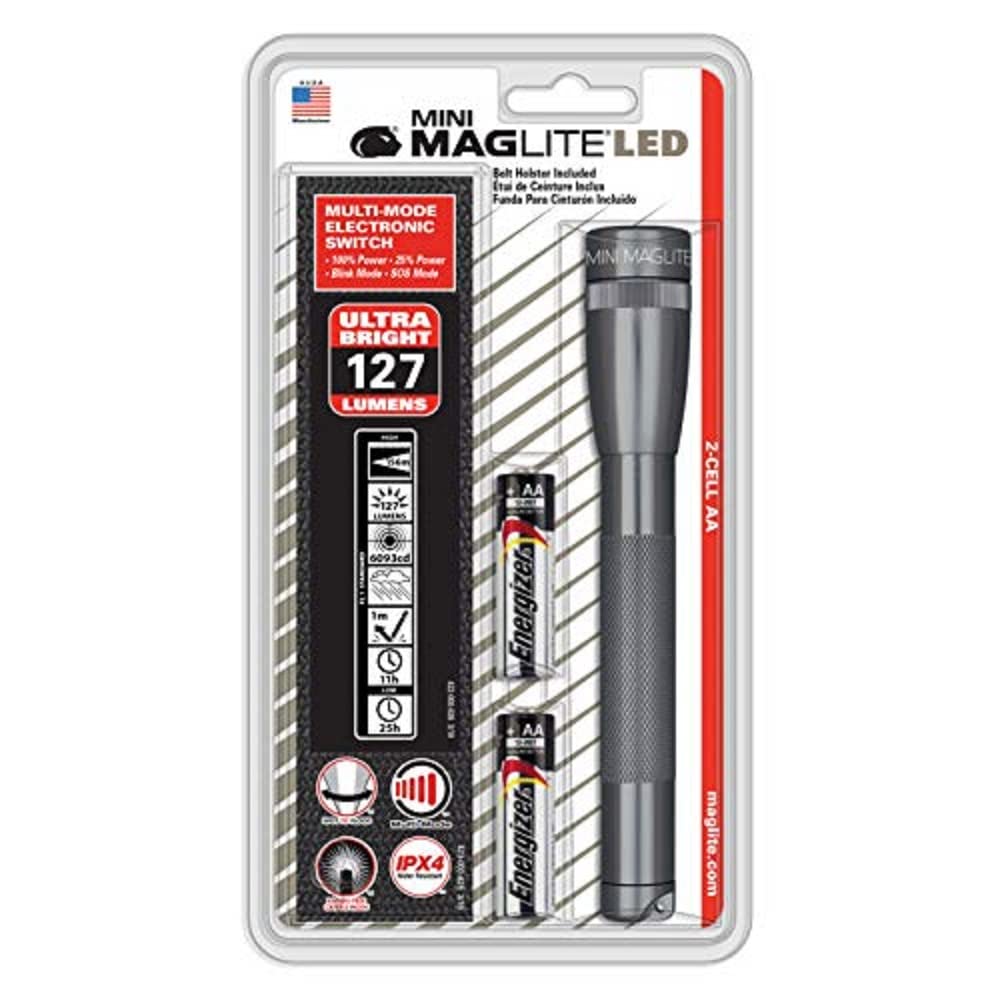 Avelena | Maglite Mini Led 2-Zellen Aa Taschenlampe mit Gürtelholster, Grau