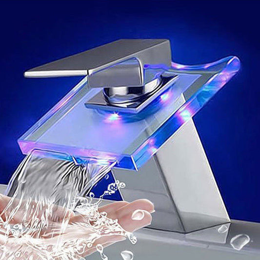 Avelena | 1-Hebel Waschtischarmatur 1-Loch Kupfer Waschbeckenarmatur mit LED-Beleuchtung