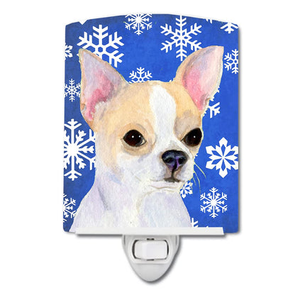 Avelena | Treasures Chihuahua Winter Schneeflocke Keramische Nachtlampe, Ul-Zertifiziert, 6X4X3