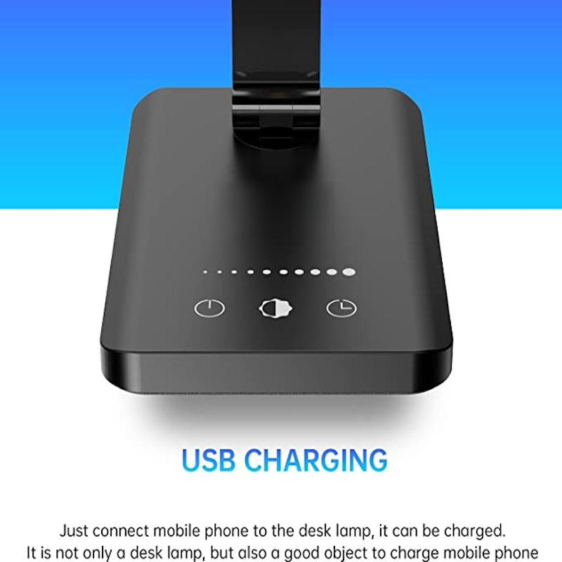 Avelena | LED-Schreibtischlampe mit USB-Ladeanschluss, dimmbare augenfreundliche Leselampe für zu Hause, mit 5 Helligkeitsstufen & 3 Lichtmodi, Touch-Steuerung, Auto-Timer (Schwarz)
