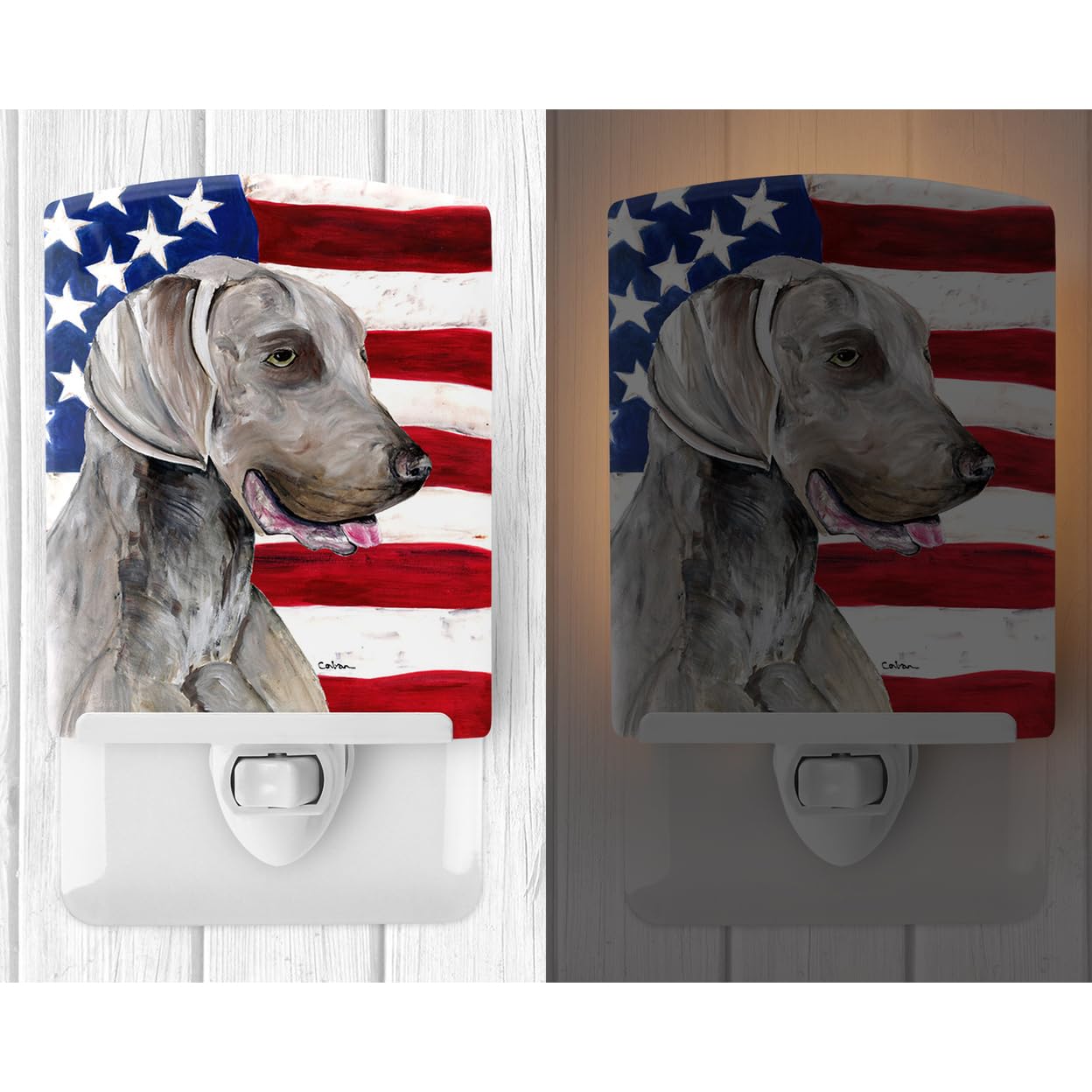 Avelena | Carolines Schätze Weimaraner Nachtlicht Usa Flagge Keramik, Ul-Zertifiziert, 6X4X3&Quot;