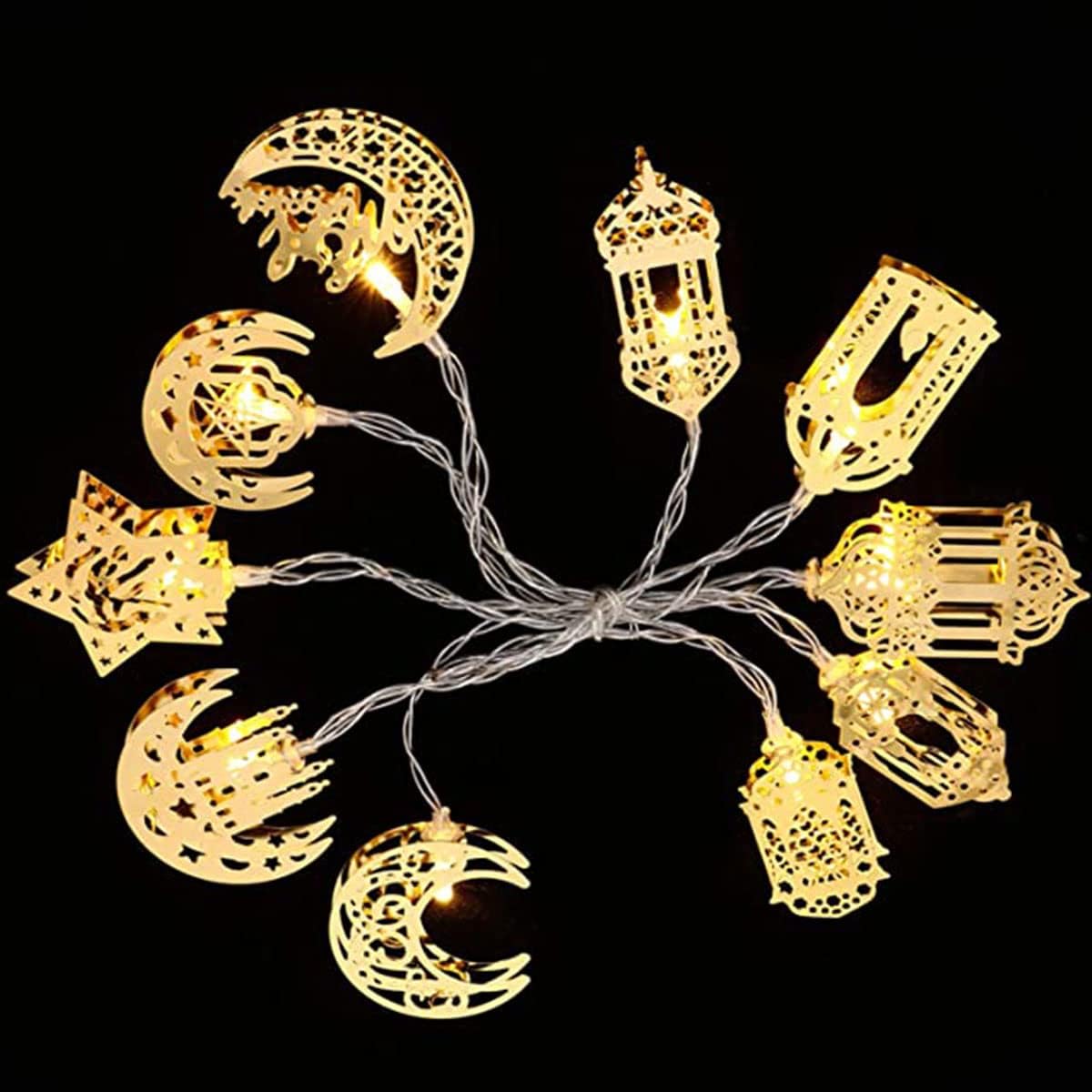Avelena | Bunte LED Lichterkette – Dekorative Lichter mit Mond- und Laternenmotiven für Wohnung und Garten