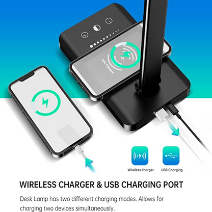 Avelena | LED-Schreibtischlampe mit USB-Ladeanschluss, dimmbare augenfreundliche Leselampe für zu Hause, mit 5 Helligkeitsstufen & 3 Lichtmodi, Touch-Steuerung, Auto-Timer (Schwarz)