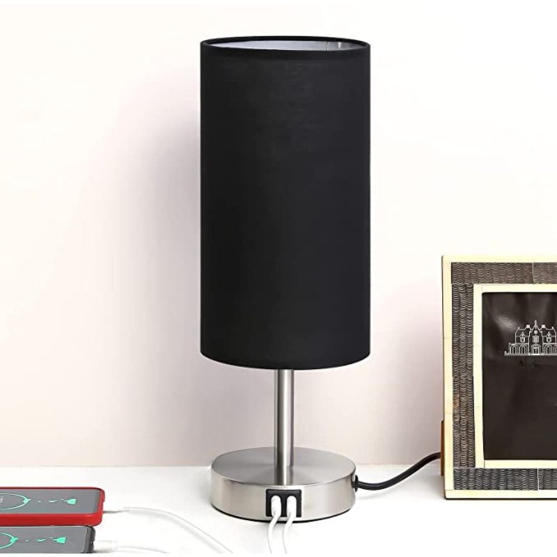 Avelena | Lampe mit USB-Anschluss Touch-Control Tischlampe für Schlafzimmer Holz 3-stufig dimmbare Nachttischlampe mit runder Leinenstoff-Schirm für Wohnzimmer, Studentenwohnheim, Home Office