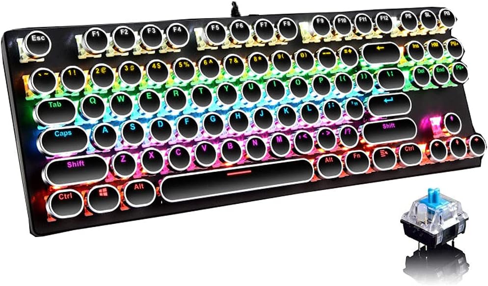 Avelena | 87-Tasten Mechanische Gaming-Tastatur RGB Hintergrundbeleuchtet Blaue Schalter