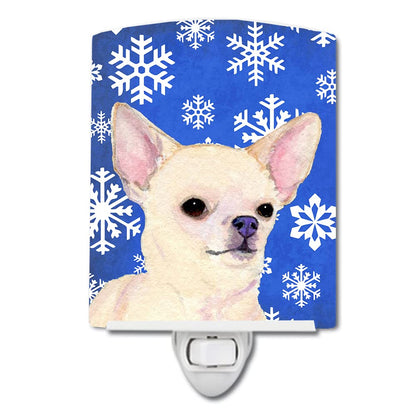 Avelena | Treasures Chihuahua Winter Schneeflocke Feiertagskeramik Nachtlicht, Ul-Zertifiziert, Mehrfarbig