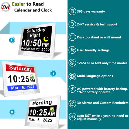 Avelena | 11,5-Zoll Digitaler Kalender Tagesuhr mit 19 Erinnerungen – Claryon