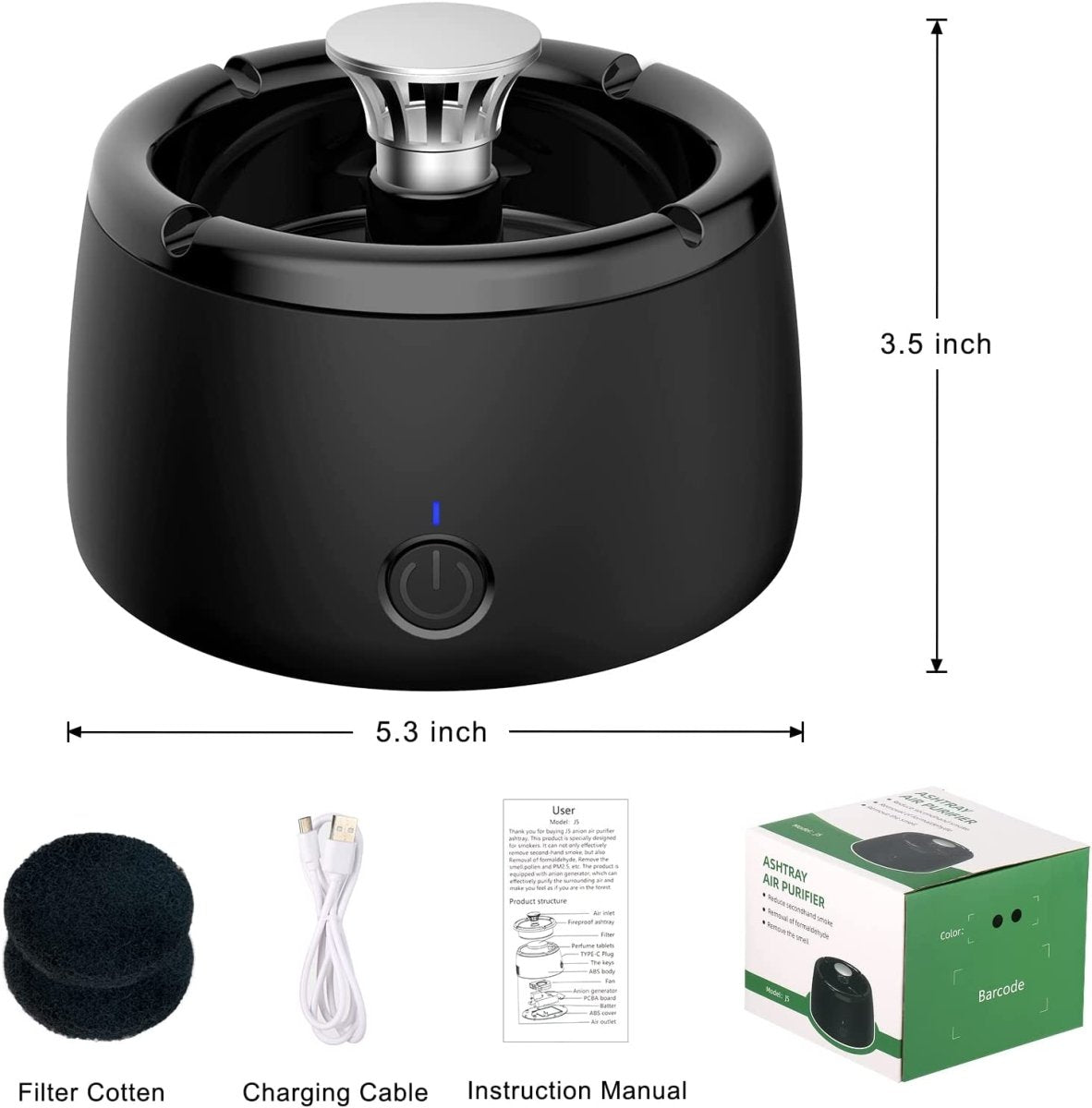 Avelena | Geruchloser Rauchfreier Aschenbecher - Tragbarer Rauchfänger mit Duftfilter