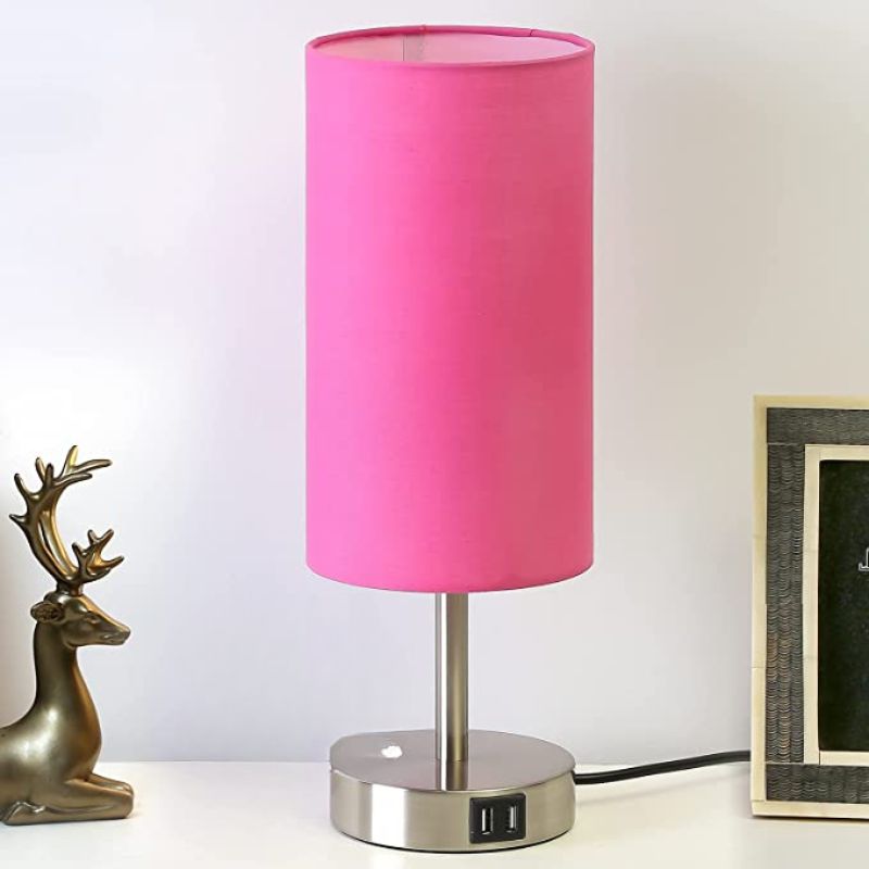 Avelena | Lampe mit USB-Anschluss Touch-Control Tischlampe für Schlafzimmer Holz 3-stufig dimmbare Nachttischlampe mit runder Leinenstoff-Schirm für Wohnzimmer, Studentenwohnheim, Home Office