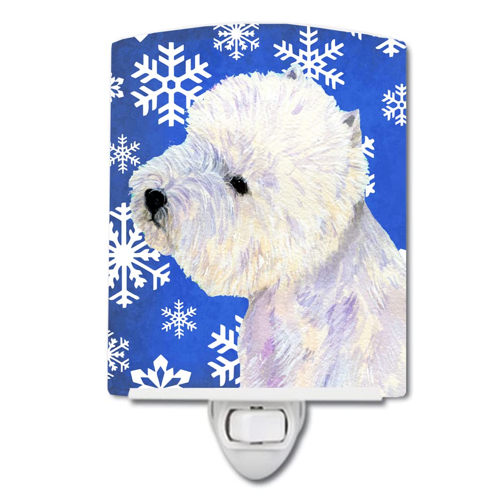 Avelena | Treasures Westie Winter Schneeflocke Keramisches Nachtlicht, Ul-Zertifiziert, 6X4X3