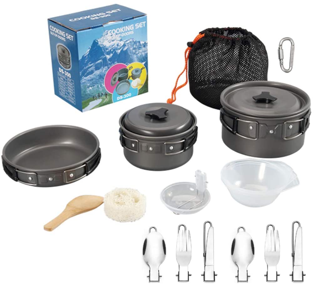 Avelena | Dzrzvd Camping Kochgeschirr Mess Kit Ausrüstung, Rucksack Zubehör Ausrüstung Töpfe Und Pfannen Set Mit Netzaufbewahrungstasche Für Reisen, Picknick