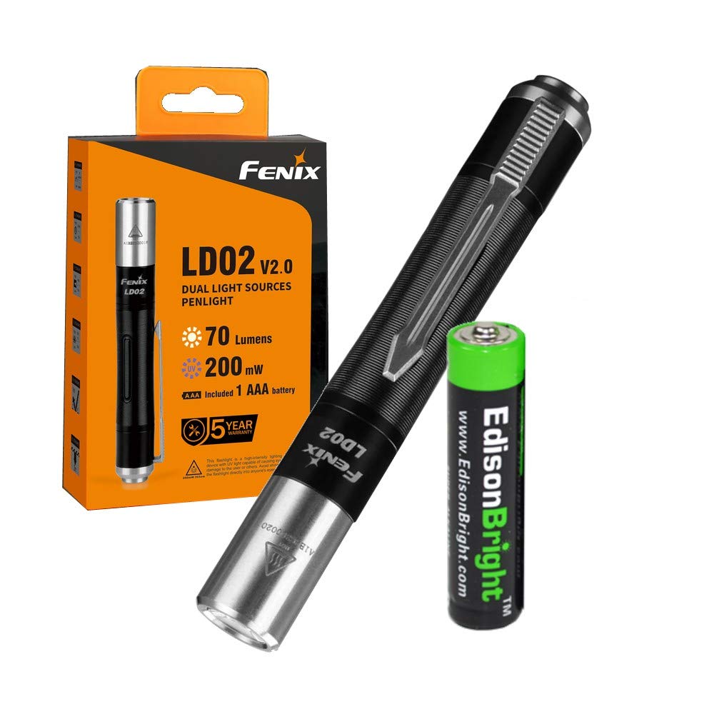Avelena | Edisonbright Fenix Ld02 V2.0 Led Taschenlampenpaket 70 Lumen Neutral Weiß/Uv, Aluminiumkonstruktion