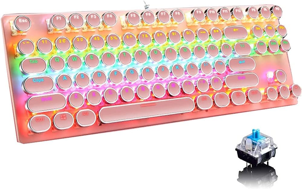 Avelena | 87-Tasten Mechanische Gaming-Tastatur RGB Hintergrundbeleuchtet Blaue Schalter