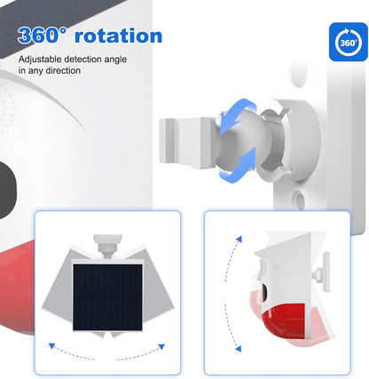 Avelena | Solar Bewegungsmelder Alarm mit 120dB Sirene und LED Blitz – Feronix