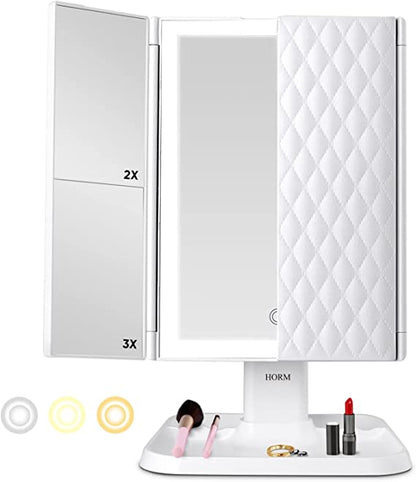 Avelena | Vanity Mirror Trifold Make-Up Spiegel mit Dreifarbiger Led-Beleuchtung