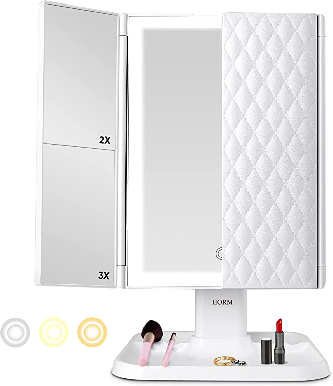 Avelena | Vanity Mirror Trifold Make-Up Spiegel mit Dreifarbiger Led-Beleuchtung