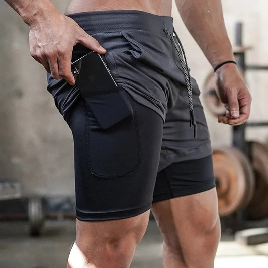 Graue atmungsaktive elastische Sportshorts für Männer