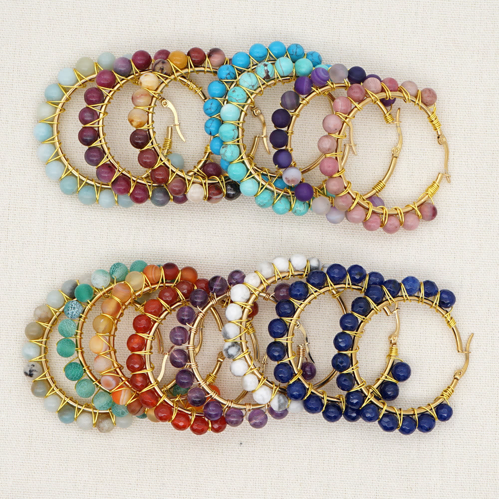 Avelena | Boho natürliche Kristalle große Hoop Ohrringe Sanne