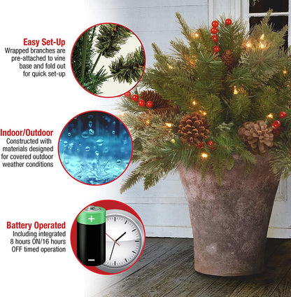 Avelena | Weihnachtliche Urnen-Deko mit LED-Lichtern | Realistische Tannenzweige & Beeren | Innen- und Außenbereich