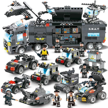 Avelena | 8 IN 1 Stadtpolizei Lkw Station Bauklötze Serie SWAT Spielzeug Geschenk Für Kinder